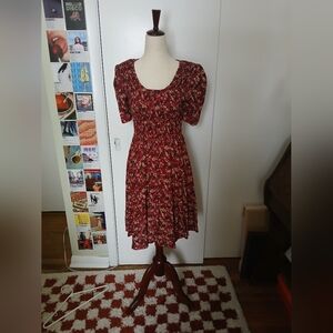 Vintage 90s Grunge Burgundy Floral Dress
